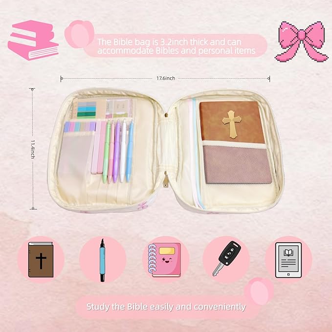 Bible Cover Case for Women Large Bible Cover Bag Bible Study Supplies Accessories Handle Quilted Bible Carrying Case for Girls Christian Gifts for Women (Light Blue)