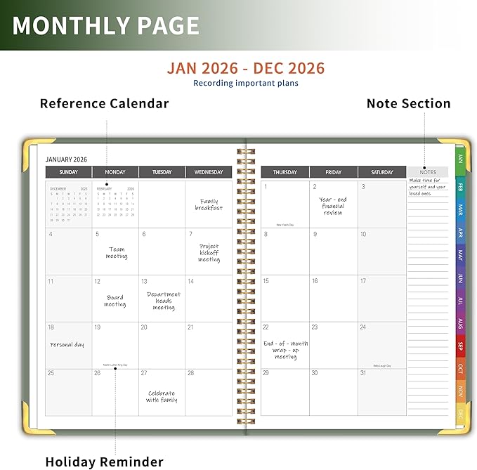 Planner -2026, Hardcover Weekly & Monthly Calendar Planner, January 2026 - December 2026, 8.5" x 11", Daily Agenda Book with Colorful Tabs, College Organizer Notebook, School & Work Supplies for Student Teacher Classroom