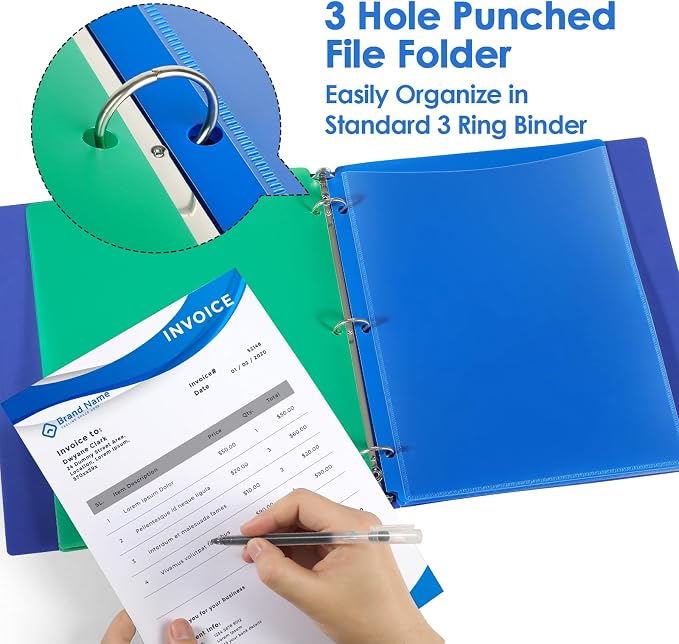 KTRIO 16 Pack 2 Pocket 3 Prong Folders, Clear Front Pocket, 4 Colors | Letter Size Fit, Water-Resistant PP, Business Card Slot, 2 Pocket Storage, School Office Use