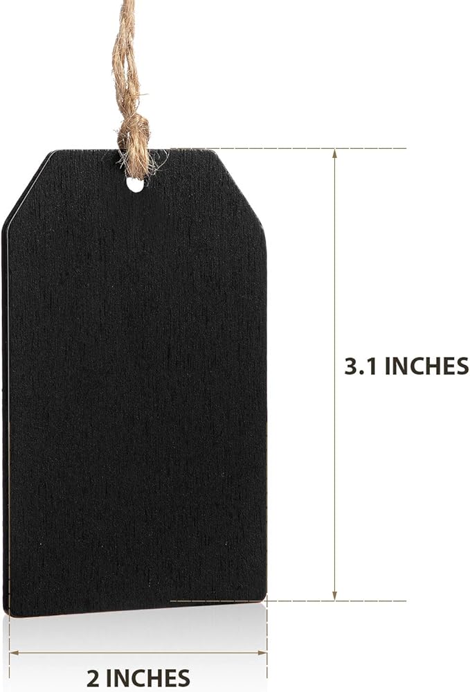 Boao 32 Pieces Mini Chalkboard Tags Bulk 2"x3.1" Wood Chalkboard Signs Wooden Hanging Labels with String Price Message Tags for Holiday Christmas Weddings Gift, Black
