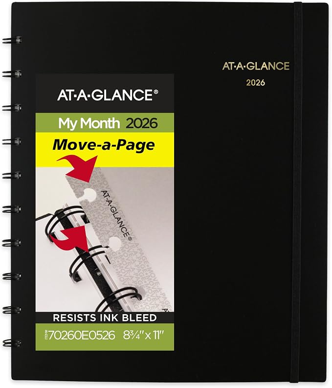 AT-A-GLANCE 2026 Planner, Monthly, 8.75" x 11", Large, Move-A-Page, Black (70260E0526)