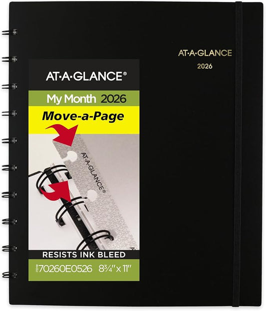AT-A-GLANCE 2026 Planner, Monthly, 8.75" x 11", Large, Move-A-Page, Black (70260E0526)