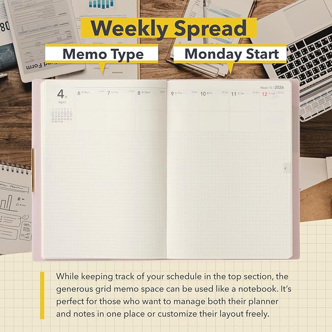 NOLTY Ecri Plus B6 Memo Weekly Planner 2026, April Start, Japanese Edition, Lilac, 2026-9859