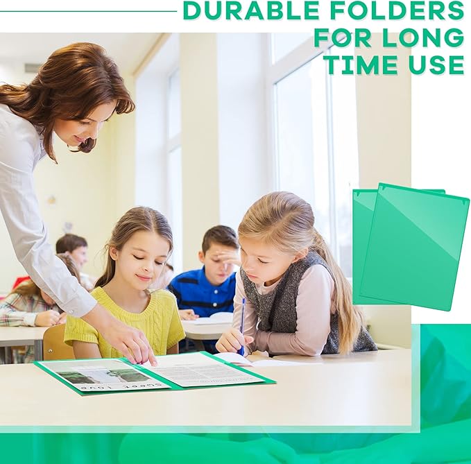 Henoyso 24 Pcs Folders with Pocket School to Home Folder Heavy Duty 2 Pocket Homework Folders with Clear Front Pockets for School Students Parent Teacher Communication (Green)