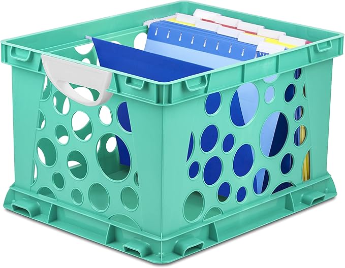Storex Premium File Crate with Molded Handles – Letter and Legal Document and Folder Storage, Teal 3-Pack (61694U03C)