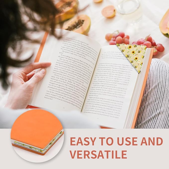 Cute Leather Bookmarks, Fun Triangle Making Corner Bookmark, Book Accessories for Reading Book Lovers, Unbreakable Page Markers for Women Men Cute Sunflower Bees