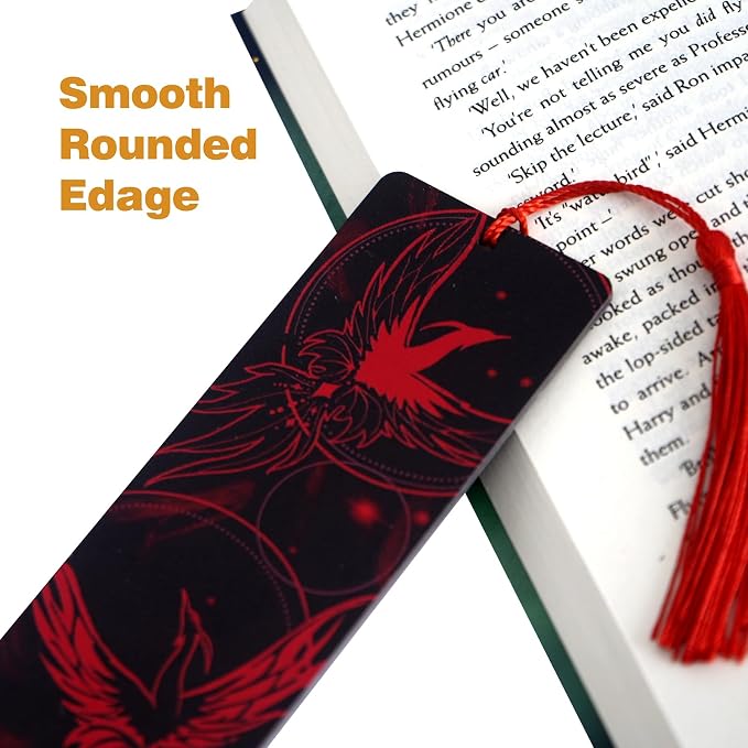 Set of 2 pcs - Bookmarks for Women with Silk Tassel - Perfect Book Markers Merchandise for Fantasy Fans, Dragon and Phoenix Pattern Fourth Book Marks - Unique Gifts for Wing Book Lovers
