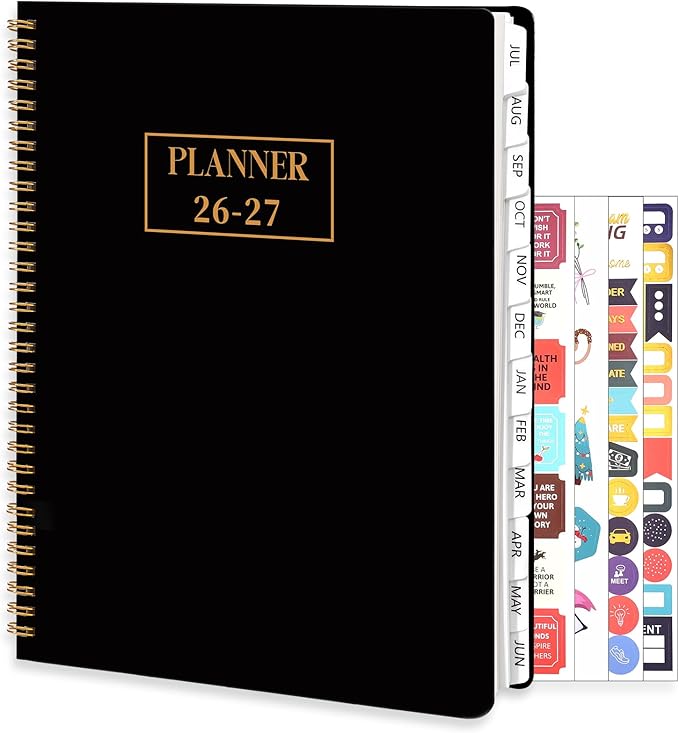 2026-2027 Planner, Weekly and Monthly Planner, July 2026-June 2027, Calendar Planner A4 (8.5" x 11") with Tabs, Inner Pocket for Home School Office Supplies, Black
