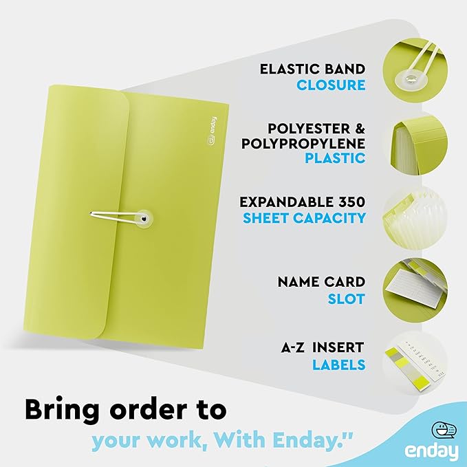 Accordion File Organizer 13 Pocket Expanding File Folder with Labels, Accordion File Organizer Letter Size Letter A4 Paper for Receipts, Bills and Documents 13" x 9.5” –By Enday
