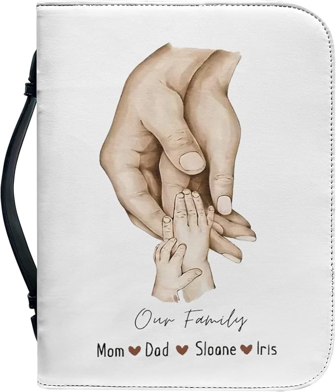 Personalized Bible Cover with Family Hands, Custom Bible Cover Case for Women Girls, Large Capacity Scripture Bag with Handle