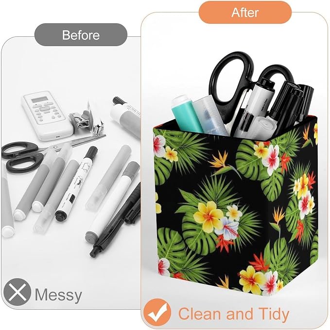 Fashion Pencil Pen Holder Cup, Waterproof Office Supplies, Waterproof Multifunctional Office Supplies Tropical Hawaiian Flowers