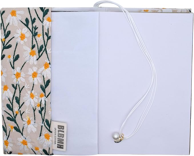 BLBMH 5x8 Book Cover | Handmade Non-Stretch Fabric Sleeve with Bookmark | for Paperback Bible Journal | Privacy Reading Gift for Women - Daisy 2