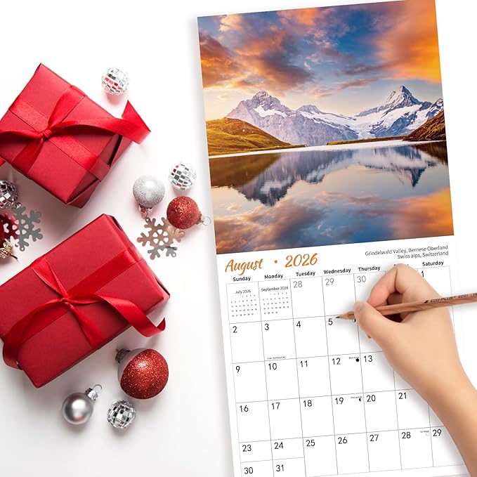 2026 Wall Calendar Lake, 12 Months Hangable Wall Calendars, 12" x 24" (Open), Thick Glossy Paper, Organizing & Planning