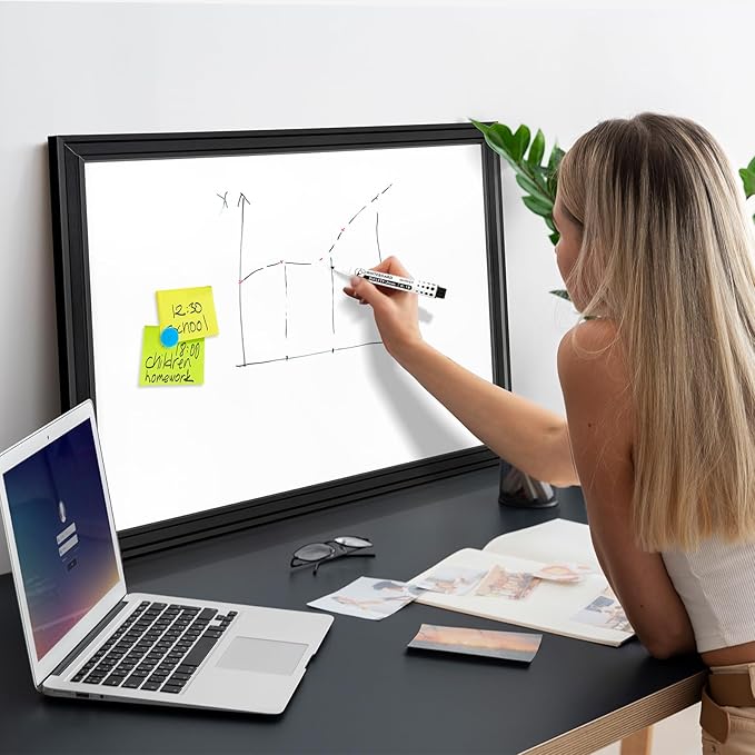 DOLLAR BOSS Magnetic Whiteboard for Wall 24" x 18" Vintage Wood Framed White Board Decorative Dry Erase Board for Home Office Shop Decor Display with 4 Markers, 8 Magnets, 1 Eraser, Black
