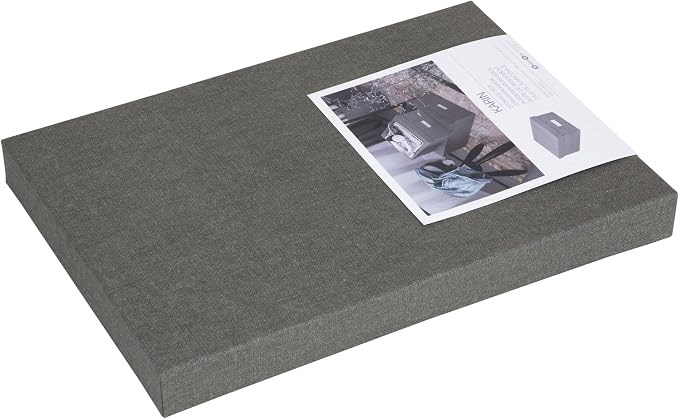 Bigso Karin KD Collapsible Storage Box with Labelframe for Easy Identification - Simple Assembly without Tools - Decorative Storage Boxes with Lids - 8.9in x 12.4in x 5.4in - Light Gray (Pack of 2)