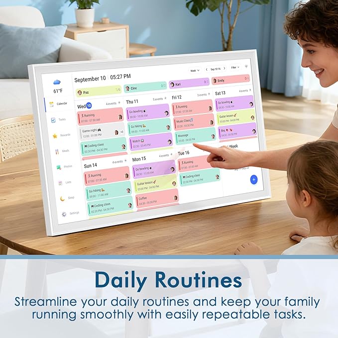 27 Inch Digital Calendar Max, Smart Chore Chart Electronic Weekly and Monthly Planner 1920 * 1080P IPS Display Wall Mount in Portrait or Landscape Schedules for Home and Office Gifts for Women