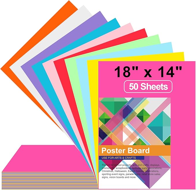 50 Pcs Poster Board Colorful Paper 14x18, ROOKEA Vision Boards Bulk Blank Graphic Display Posterboard Card Paper for Arts Craft Projects Drawing Scrapbooking