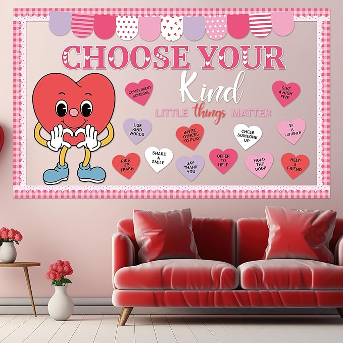 Valentine's Day Reading Bulletin Board Decoration Set Loving Heart Classroom Decorations Choose Your Kind with A Good Book Paper Cutouts for Valentines School Classroom Party Chalkboard Wall Decor