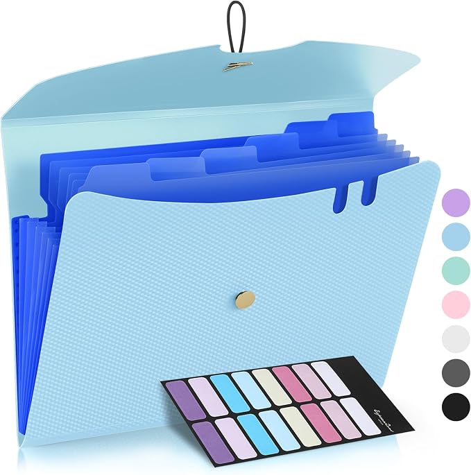 Sooez 7 Pocket Accordion File Organizer, Letter Size Expanding File Folder, Premium Folders for Documents, Filing Folders with Bungee Closure, Portable Organizer for School Office Supplies, Sky Blue