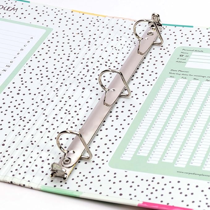 Pukka Pad, Carpe Diem Preloaded Rollbound Ringbinder – 12.4 x 10.8in – Includes Index, Personal Details, and Planner Pages – Comes Preloaded with 5-Part Dividers – Standard 3-Ring Mechanism - Hearts