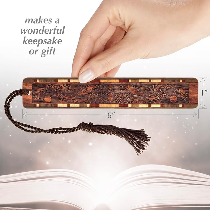 Elegant Scrollwork Wooden Bookmark | Ornate Victorian Floral Engraved Bookmark | Decorative Gift for Book Lovers and Readers | Handmade with Tassel in the USA