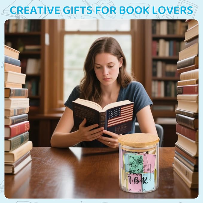 TBR Jar Gifts for Book Lovers Reading Accessories To Be Read List Jar with 100 Colorful Notes Bookish Bookworm Gift for Book lover (Style 1)