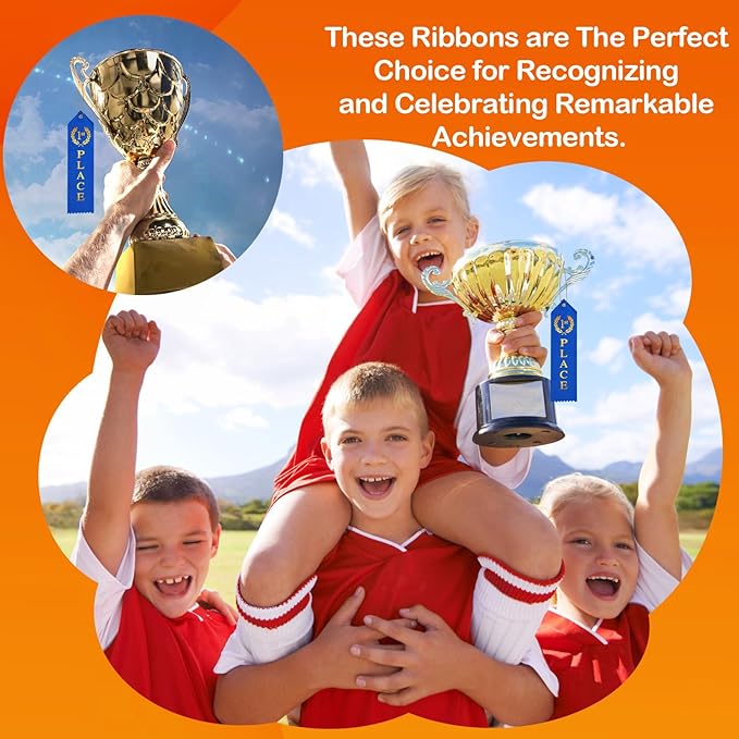 48PCS Award Ribbons, Medal Ribbons for 1st, 2nd, 3rd Place, Event Card & Rope Included, Perfect for Competitions, Sports Events, School Challenges, Vibrant Blue, Red, and White