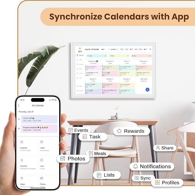 Digital Calendar, Smart WiFi Electronic Calendar&Chore Chart, IPS Touch Screen HD Display for Family Schedules, Share Moments Instantly from Anywhere (White, 27)