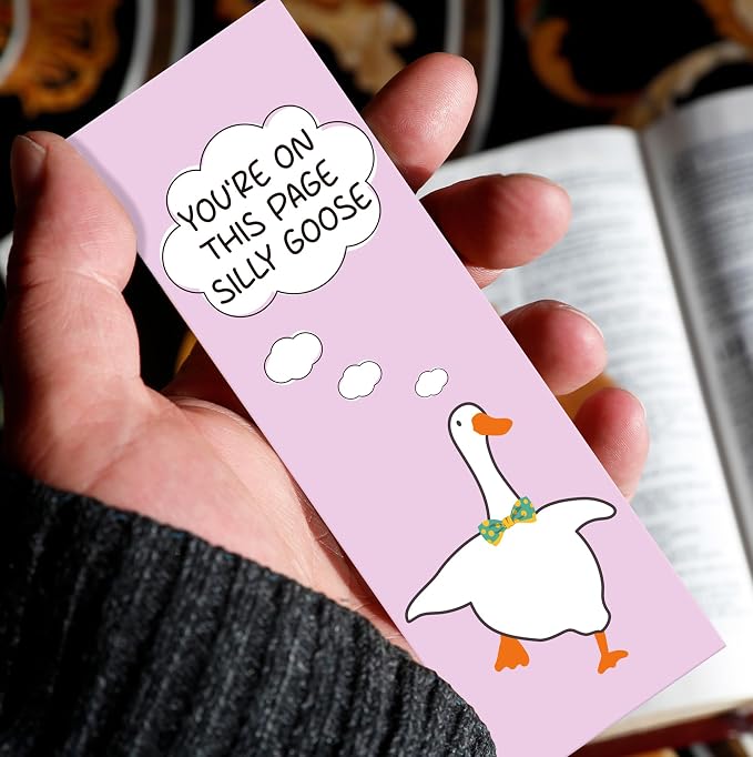 Cute Goose Bookmarks for Readers, 100 Pcs Funny Reading Bookmarks with Quotes “You’re on This Page Silly Goose”, Double-Sided Matte Coated Paper, Gifts for Women Men Students Book Lovers
