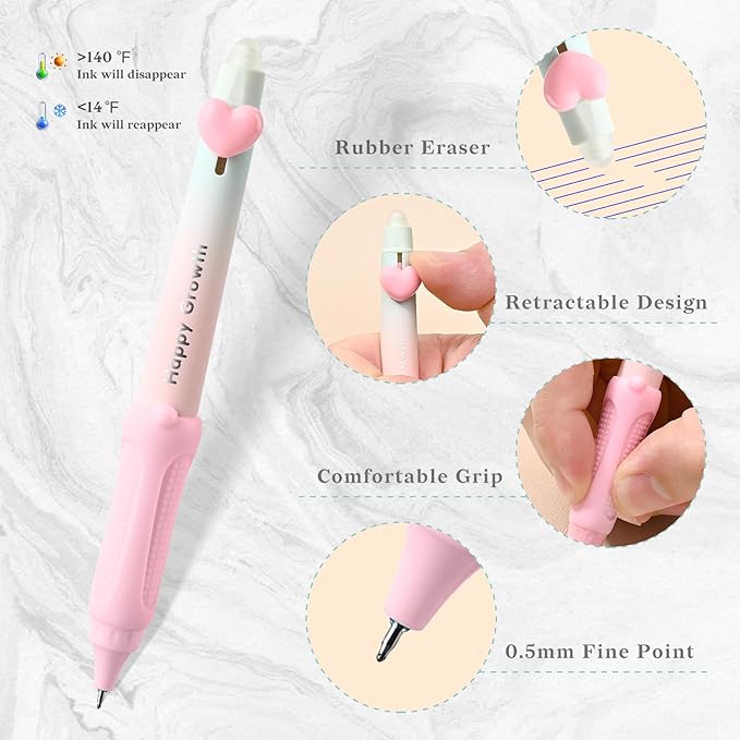 Temiary 6 Pcs Retractable Erasable Gel Pens & 10 Pcs Refills, Ink Pen with Eraser, 0.5 mm Fine Point Smooth Writing for Crossword Puzzles Journal Supplies (Pastel)