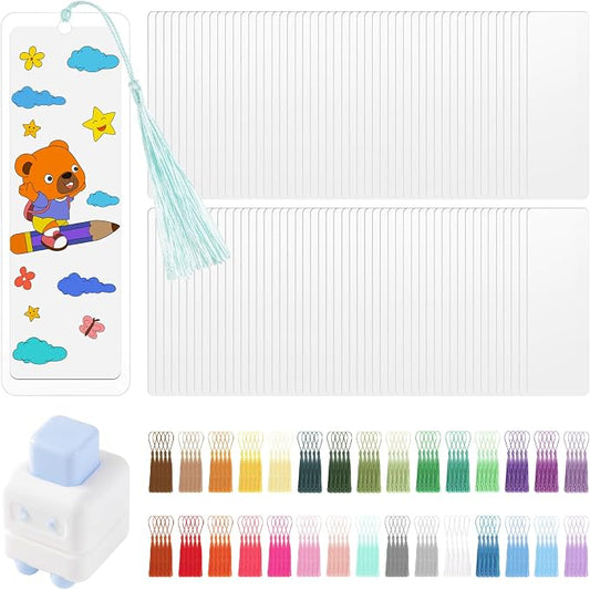 451Pcs DIY Bookmark Making Kit, 12 Mil Bookmark Laminating Pouches with Watercolor Bookmarks to Paint, DIY Projects Party Favor Gift for Women Book Lovers(Without Laminating Machines)