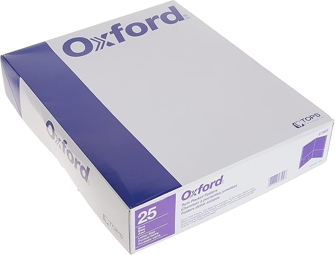 Oxford Twin-Pocket Folders, Textured Paper, Letter Size, Blue, Holds 100 Sheets, (57502EE), 25 Count, (Pack of 5)