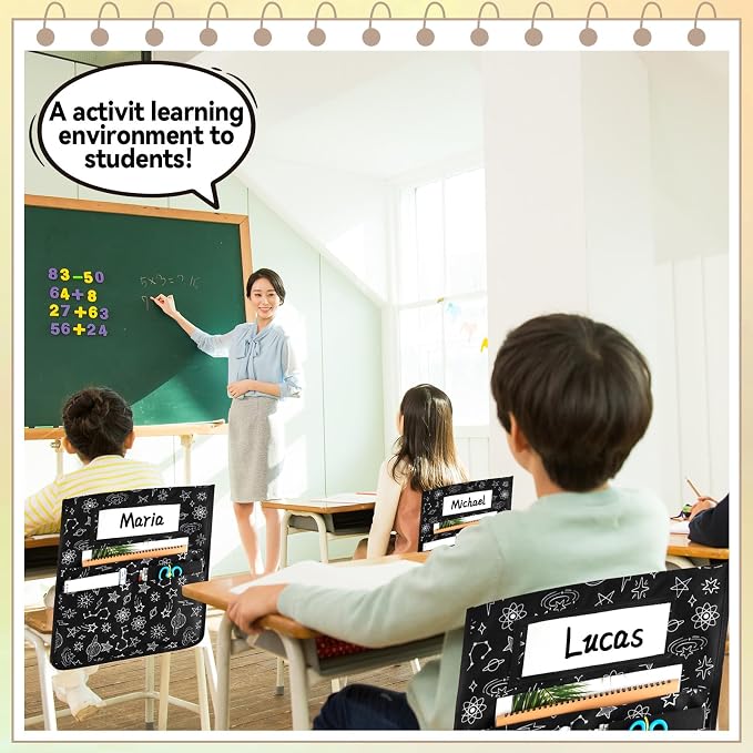 gisgfim 12 Pcs Cute Chair Pockets for Classroom 16.7 x 19.3 Inch Starry Sky Star Theme Cover with Name Tag Chairback Organizer Pouch for Elementary School Daycare Supply