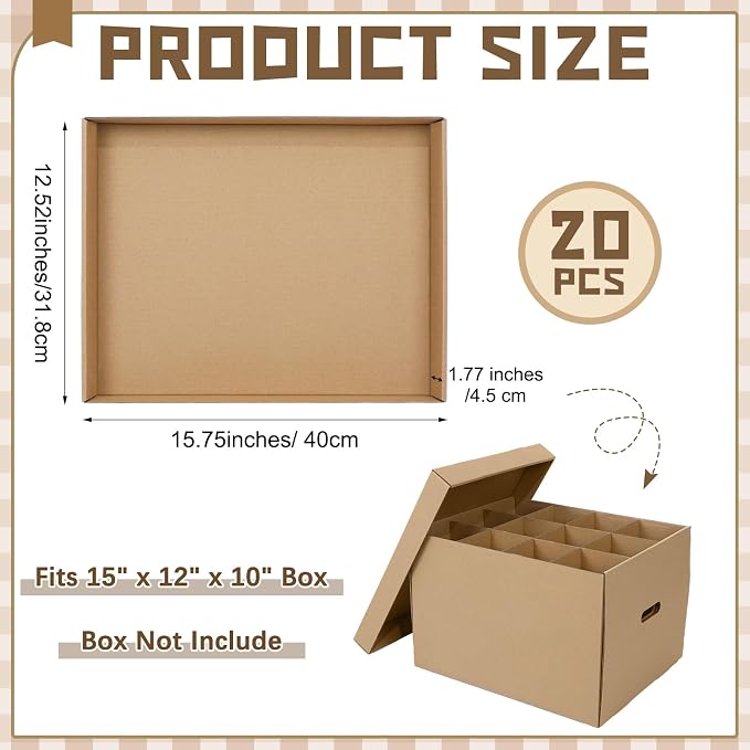 Gilprop 20 Pack File Box Lids, Fits for 15" x 12" x 10" Cardboard Letter or Legal File Moving Boxes Covers for Packing Moving and Storage Supplies, Box Not Include(Brown)