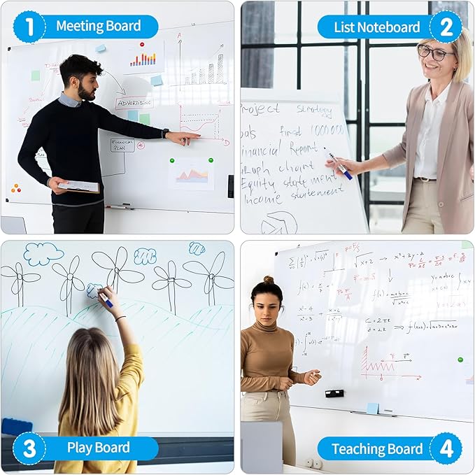 Extra Long Magnetic Dry Erase Whiteboard 50"x18" - Self-Adhesive Flexible Wall Board for Door, Closet, Hallway w/ 11 Markers, 6 Magnets, Eraser & Holder, Ultra Smooth, No Ghosting, Easy Erase