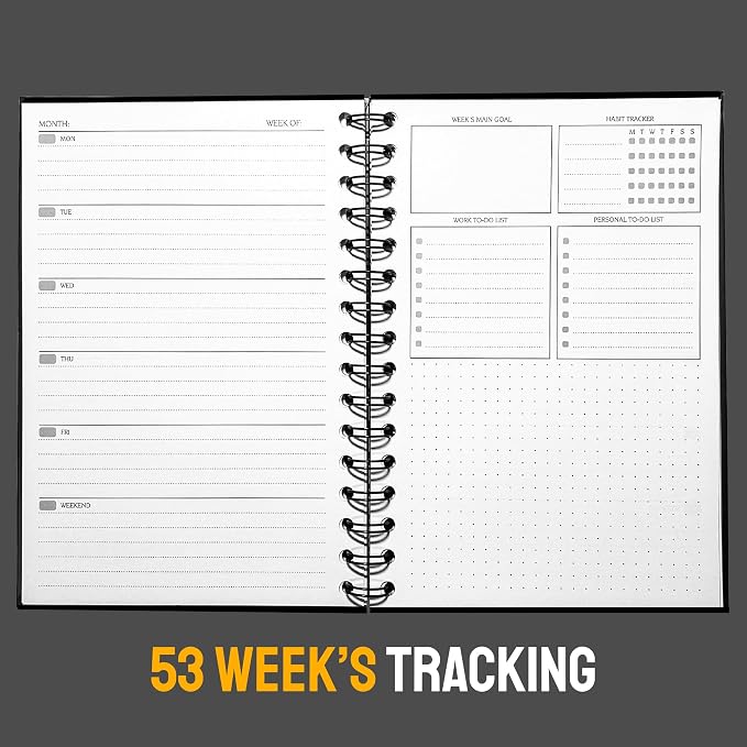 Undated Weekly Planner Notebook 2026, A5 Hardcover Weekly to do List Notebook for Work with Goal & Habit Tracker - Spiral Beige