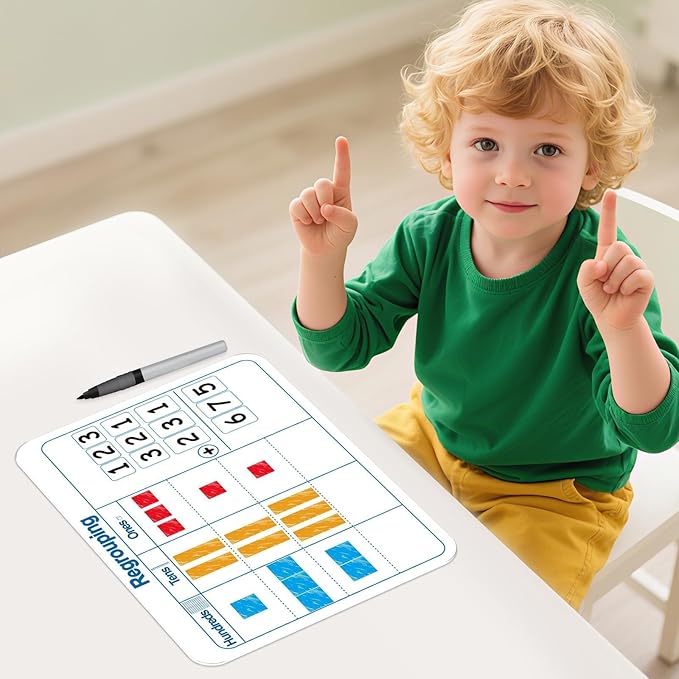48Pcs Place Value Double Sided Cardboard for Students Dry Erase Sheets Billions to Decimal Numbers Whiteboard Math Regroups Manipulatives Supplies for Teacher Teaching Tool Portable Learning 12" x 9"
