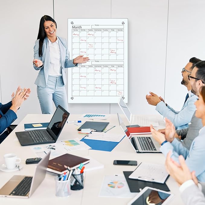 Glass Whiteboard Calendar Dry-Erase White Board Planner Glass Large Wall Mounted Calendar with Marker Tray for Wall Home or Office(Transparent,24" X 18",2 Month)