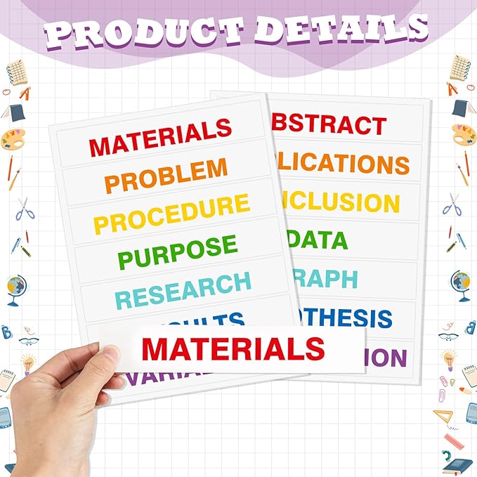 Lewtemi 14 Sheets Science Fair Board Supplies Self Adhesive Presentation Subtitles 2 Sheets Edge Self Adhesive Paper Poster Board Letters Presentation Paper for School Office Supplies(Rainbow Color)
