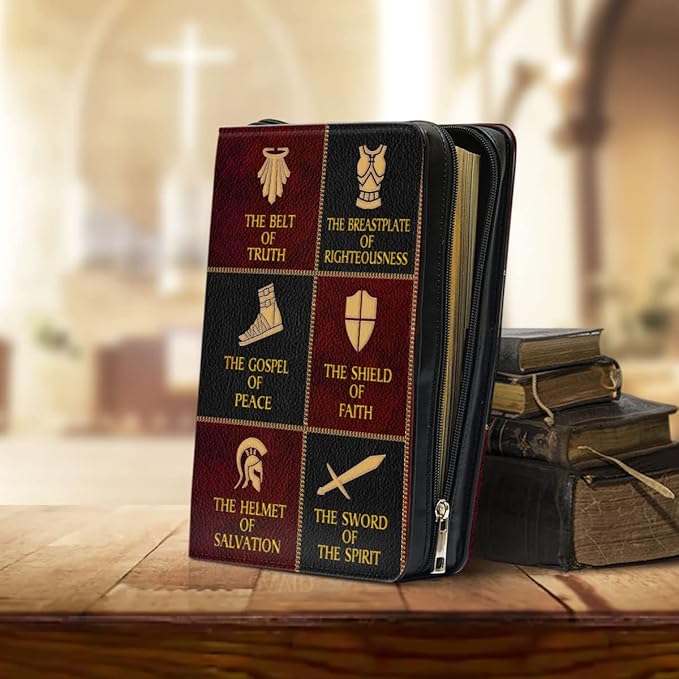 Jesuspirit - Leather Bible Cover for Men - Personalized Bible Case for Men, Bible Study Supplies, Christian Gifts for Men & Women (B - Armor of God, XL)
