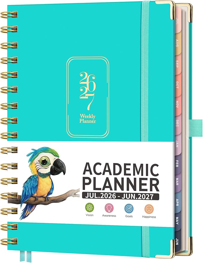 RETTACY Academic Planner 2026-2027, Weekly and Monthly, July 2026 - June 2027, Medium Size (5.7" x 8.3"), Calendar, Agenda, 12-Month Tabs, Hardcover, for Student, Teacher, School (Tiffani Blue)