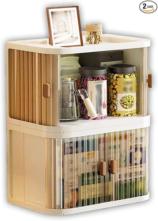 Desktop Storage Box Foldable and Assembly Free Sliding Door Design Ideal for Cosmetics Organization Office Desk Storage and Kitchen Storage