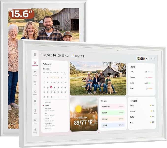 Ingnok 15.6 Inch Digital Calendar, No Subscription Electronic Calendar Touchscreen for Family Schedules, Personal Planner, Chore Chart, Reminders, 32GB, Wi-Fi, Wall & Desk Mount