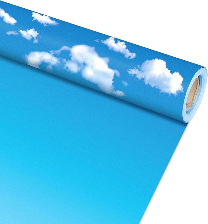 Qyeahkj 17.7in x 20ft Bulletin Board Paper Roll Bulletin Board Background Paper Fade Resistant Classroom Decoration Poster Art Craft Home Wall Education Decor Supplies Blue White Clouds
