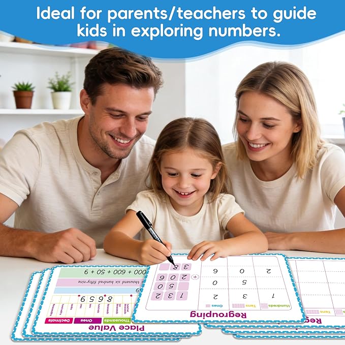 10 Packs Place Value Dry Erase Boards, Double Sided Math Manipulatives Whiteboards for Teaching Billions to Decimals, Writable Erasable for Students Classroom Home Homeschool (12” x 8”)