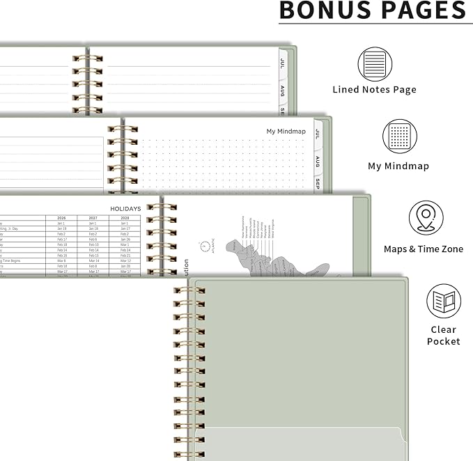 AHGXG Academic Planner 2026-2027, July 2026 - June 2027, Weekly and Monthly, 8.5" x 11", Calendar, Agenda for Women, Teacher, Student, School, 12-Month Tabs (Light Green)