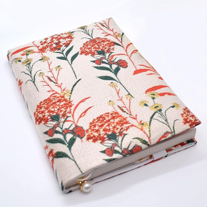 BLBMH 5.5x8.5 Fabric Bible Cover Non-Stretch | Built-in Bookmark | Handmade Washable Book Sleeve for Paperback Journal Privacy Reading Gift for Women - Dandelions Red