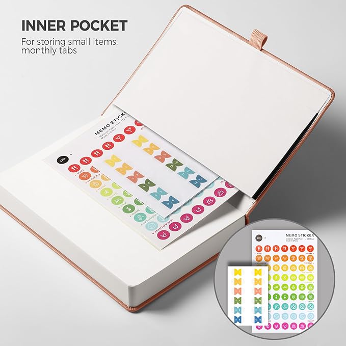 Undated Appointment Book, Hourly, Daily, 52 Weekly & 12 Monthly Planner, 6 AM - 8 PM, Medium Size (5.7" x 8.3"), Leather Hardcover, 12 Self-adhesive Monthly Tabs (Pink)