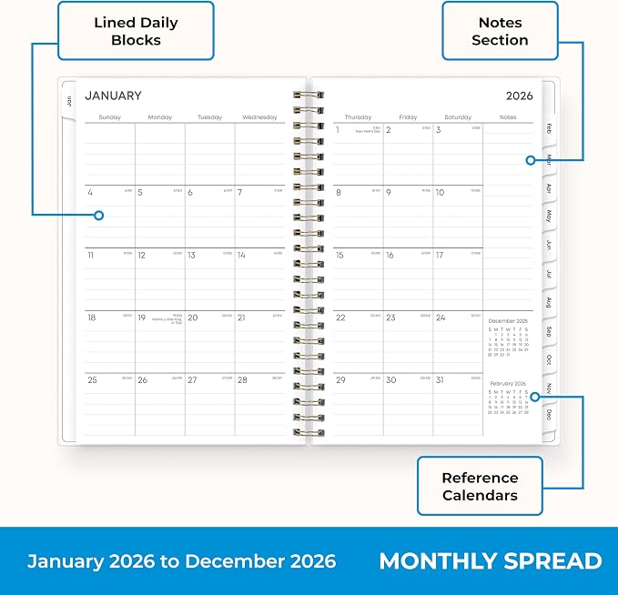 Blue Sky 2026 Weekly and Monthly Planner Calendar, January 2026 - December 2026, 5" x 8", Flexible Frosted Cover, Laminated Tabs, Durable Twin Wire Binding, Laurel