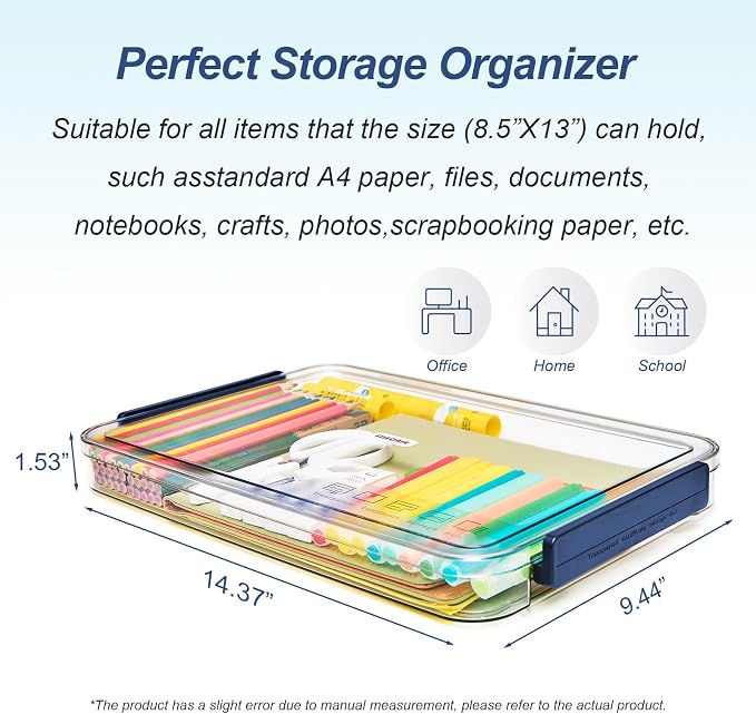 CATOOMUU Clear Portable Slim Project Case 9 X 13 Plastic Storage File Box For Letter A4 Paper Photo Documents Scrapbook, 3 Count